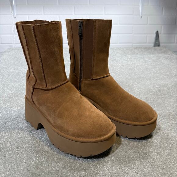UGG NWOT Classic Twin Seam New Heights Boots Platform Suede Chestnut Womens 10 - Picture 2 of 15